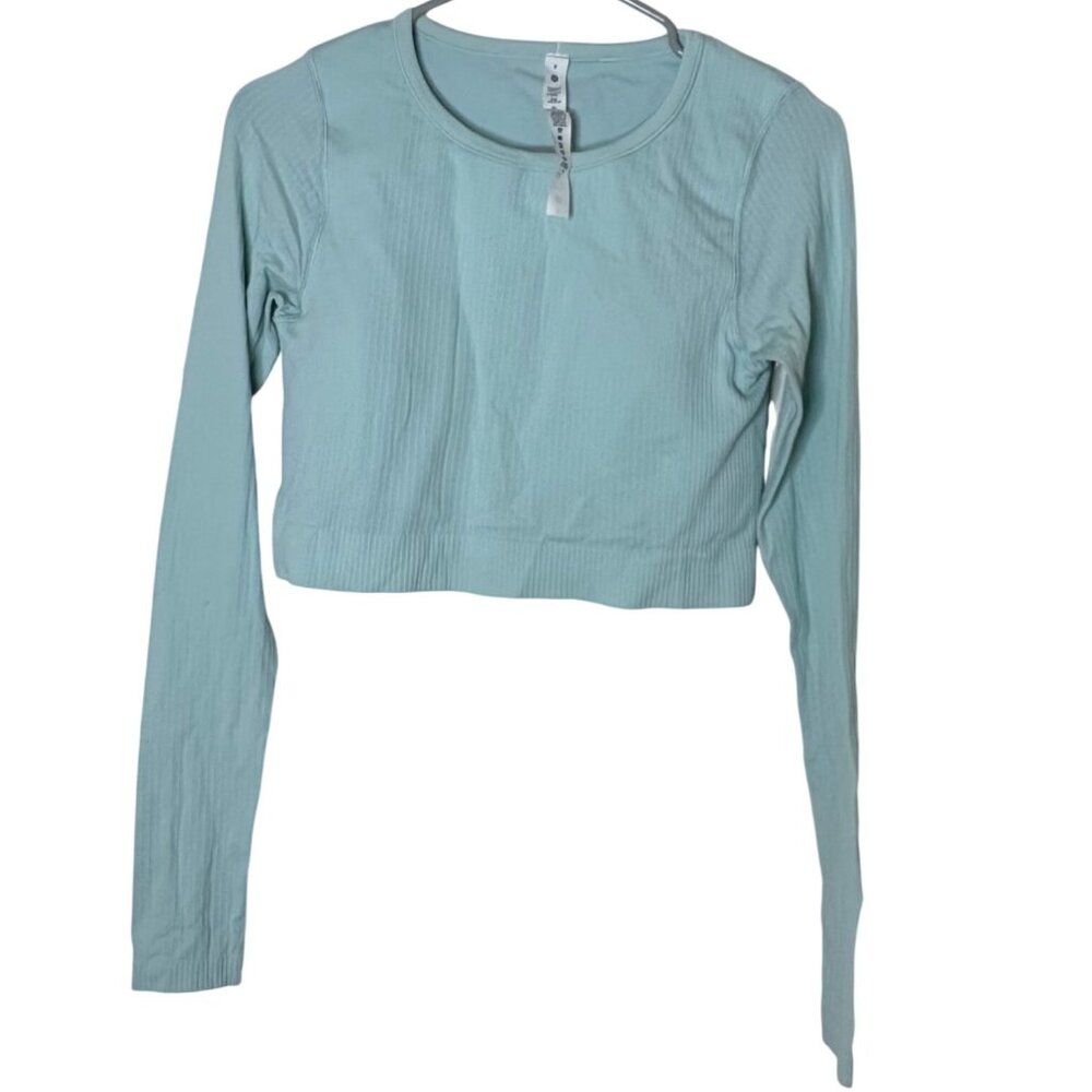 Lululemon Ebb to Street Long Sleeve Shirt Sz 8 Padded Crop Top Delicate Mint - Picture 3 of 9